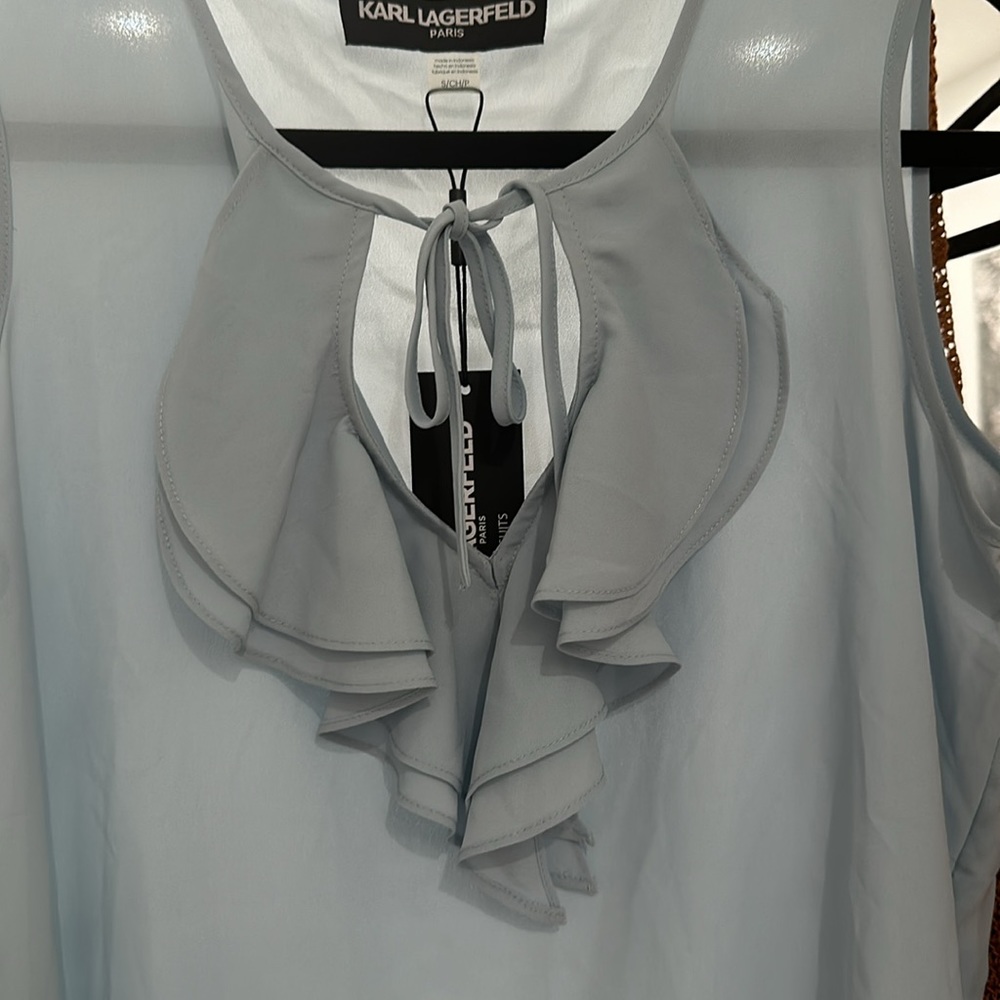 NWT Karl Lagerfeld womens shirt blouse. Small Super Light Blue